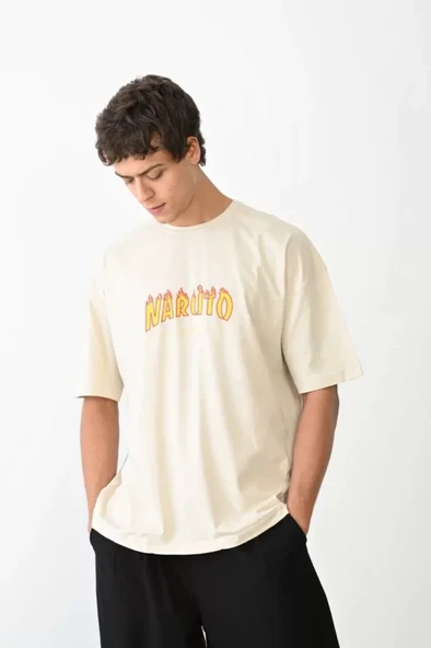 Unisex Bisiklet Yaka Baskılı Oversize T-Shirt - Beyaz - 2