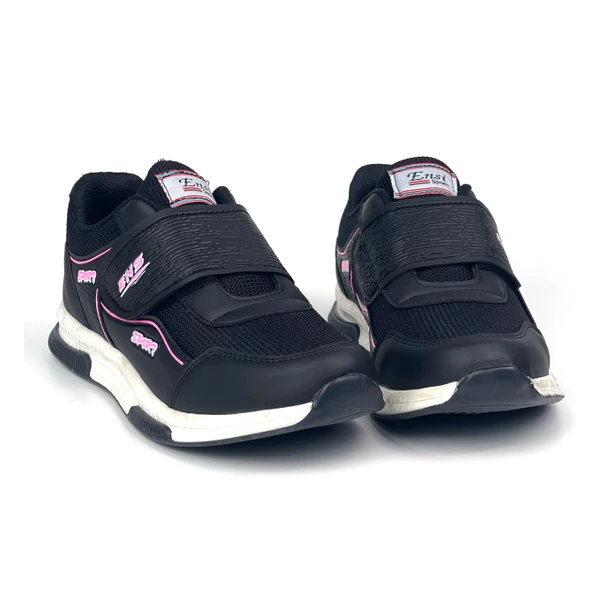 Kadın Siyah Pembe Bağcıksız Cırtlı Hafif Rahat Günlük Sneaker Spor Ayakkabı