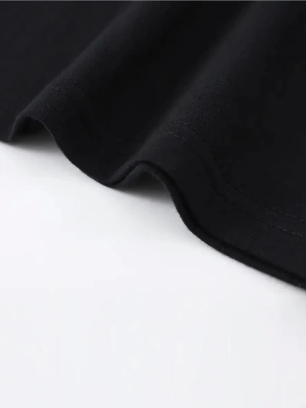 Baskılı Oversize Bisiklet Yaka T-shirt - Siyah - 3
