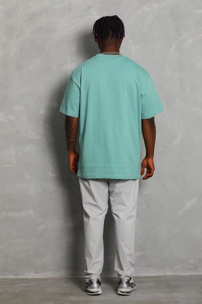 Unisex Oversize Düz Bisiklet Yaka T-Shirt - Mint Yeşili - 2