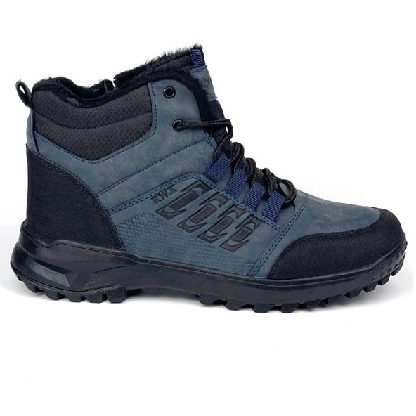 Erkek Lacivert Fermuarlı Bağcıklı Outdoor Suya Soğuğa Dayanıklı Rahat İçi Kürklü Trekking Kışlık Bot - 2
