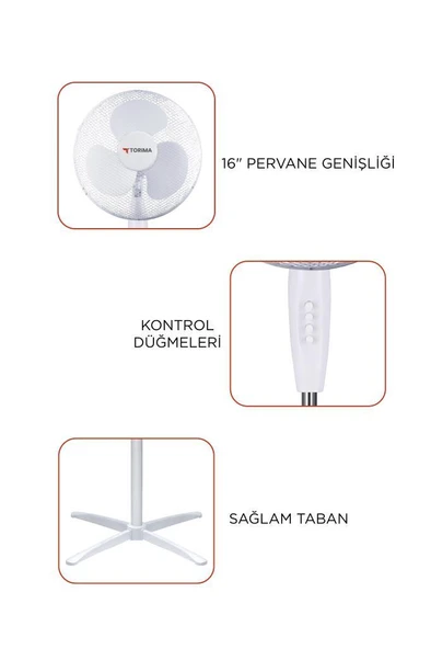 Torima SF-04 Beyaz Ayarlanabilir 16'' İnc Ayaklı Portatif – 55W 3 Kademe 3 Pervaneli Vantilatör Fan - 3