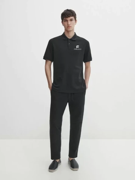 Yakası Düğmeli Yakalı Pike Baskılı T-Shirt - Beyaz - 2