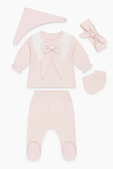 Yakası Dantelli Kız Bebek Zıbın Set 5 Parça - 3