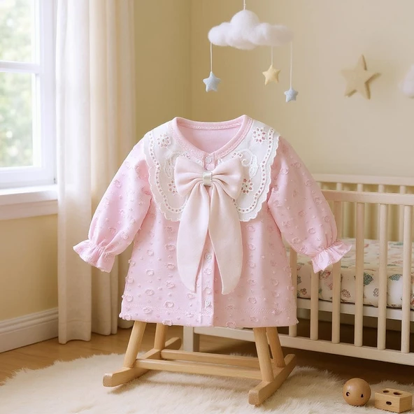 Yakası Dantelli Kız Bebek Zıbın Set 5 Parça - 2