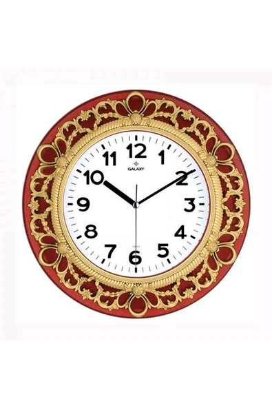DUVAR SAATİ KIRMIZI-ALTIN SARISI ÇERÇEVE ÇAP:32.8CM AKRİLİK BOYALI 2 RENK ABS KASA MİNERAL C 319105