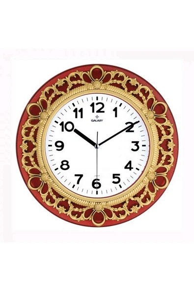 ZERO LAND DUVAR SAATİ KIRMIZI-ALTIN SARISI ÇERÇEVE ÇAP:32.8CM AKRİLİK BOYALI 2 RENK ABS KASA MİNERAL CA LZWDR ürün görseli 1