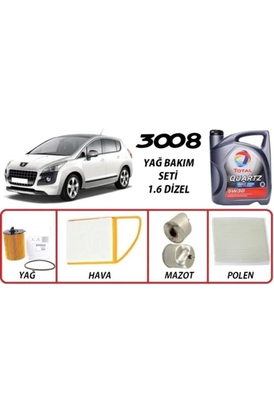 TOTAL Peugeot 3008 1.6 Dizel Yağ Bakım 5li Set 5w30 Ecs Euro5 Uyumlu ürün görseli