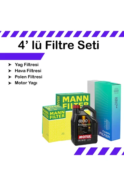 MANN Audi A6 3.0 Dizel Filtre Bakım Seti Motul Motor Yağlı (2008-2011) 4 Lü Uyumlu ürün görseli