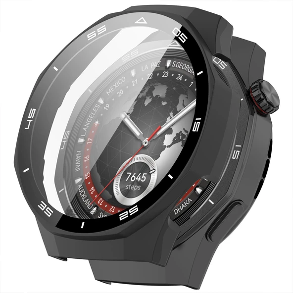 Huawei Watch GT5 Pro 46mm Kasa Uyumlu Kılıf Sert PC Kasa ve Ekran Koruyucu Kılıf  Siyah