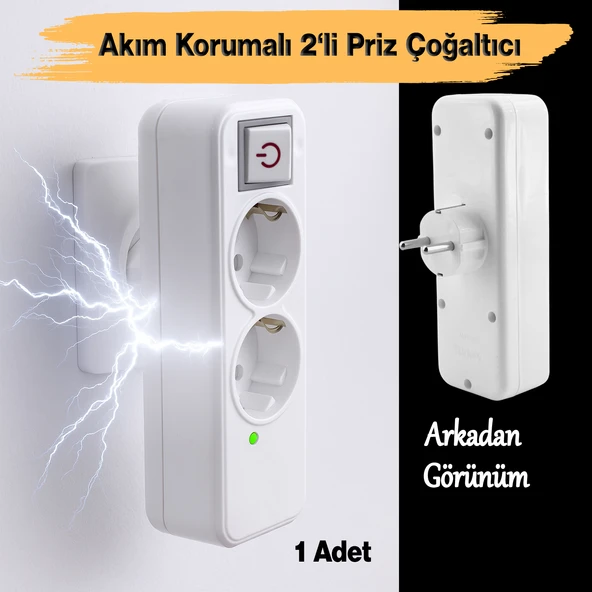 Akım Korumalı Kablosuz Anahtarlı 2'li Grup Priz Golyat Düğmeli Fiş Priz Topraklı Çoklu Çoğaltıcı - 2