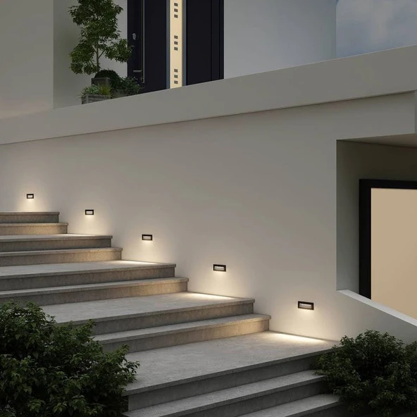 Krom Kasa 3 Watt, Elektrikle Çalışır, İç ve Dış Mekan Nemli Alan Sensörsüz Merdiven Led 3200 Kelvin - Resim 4