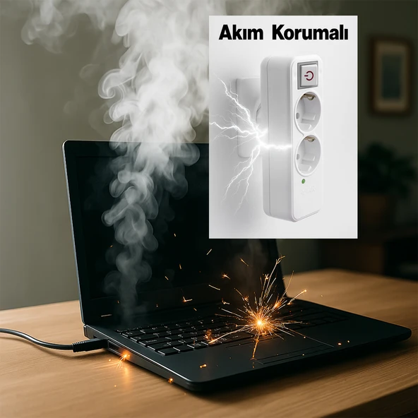 Akım Korumalı Kablosuz Anahtarlı 2'li Grup Priz Golyat Düğmeli Fiş Priz Topraklı Çoklu Çoğaltıcı - 3