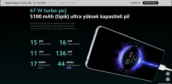Xiaomi Redmi Note 13 Pro 5G Mor 256 GB 8 GB RAM İthalatçı Garantili - 8