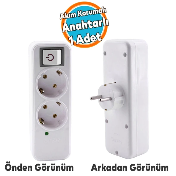 Akım Korumalı Kablosuz Anahtarlı 2'li Grup Priz Golyat Düğmeli Fiş Priz Topraklı Çoklu Çoğaltıcı
