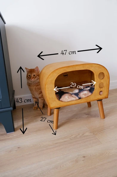 Kedi Evi Dekoratif Ahşap New TV Kedi Evi - 6