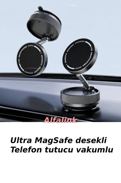 Alfalink K10B Siyah Vacum Katlanır Araç Telefon Tutucu - Ayna-Cam MagSafe - 3