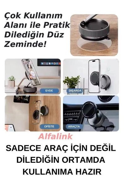 Alfalink K10B Siyah Vacum Katlanır Araç Telefon Tutucu - Ayna-Cam MagSafe - 4