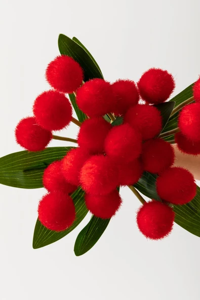 Güleç Yapay Çiçek Yapay Ponpon Çiçeği Kırmızı 35 Cm 7 Dal - Resim 5