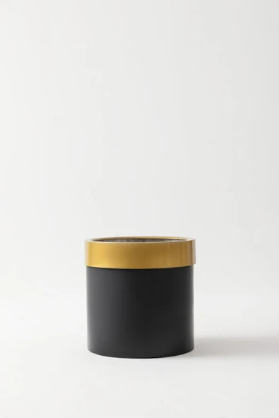 Güleç Yapay Çiçek Metal Saksı Siyah Gold Bilezikli 25*25*25