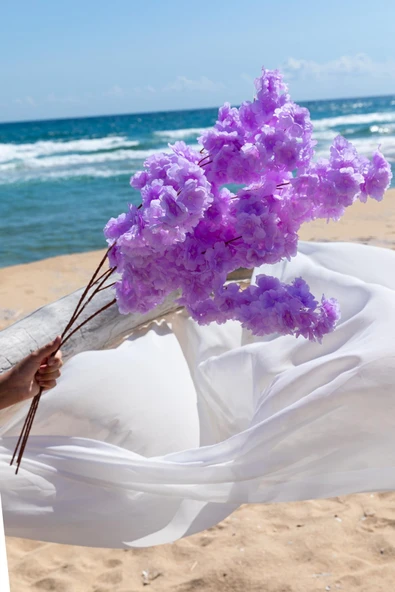 Güleç Yapay Çiçek Yapay Bahar Dalı Çiçeği Mor 3 Dal 100 Cm - Resim 2