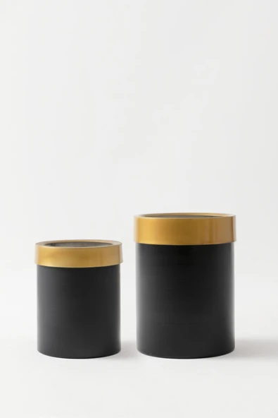 Güleç Yapay Çiçek Metal Saksı Siyah Gold Bilezikli 2'li Set