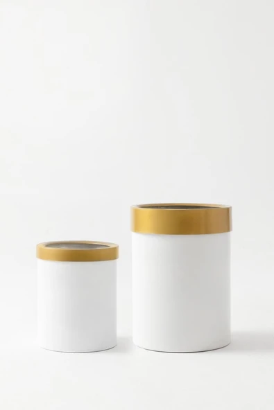 Güleç Yapay Çiçek Metal Saksı Beyaz Gold Bilezikli 2'li Set