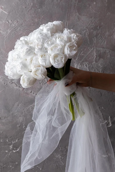 Güleç Yapay Çiçek Yapay Gelin Eli Demeti 35 Cm 8 Dal Beyaz - 2