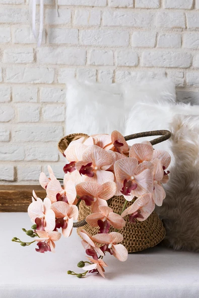 Güleç Yapay Çiçek Yapay Islak Orkide Çiçeği Turuncu Tek Dal - Resim 2