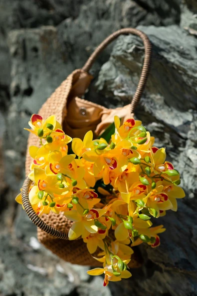 Güleç Yapay Çiçek Yapay Islak Orkide Çiçeği Sarı 5 Dal - 2