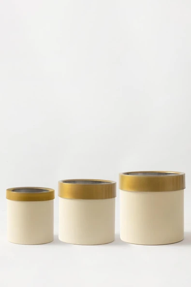 Güleç Yapay Çiçek Metal Saksı Krem Gold Bilezikli 3'lü Set