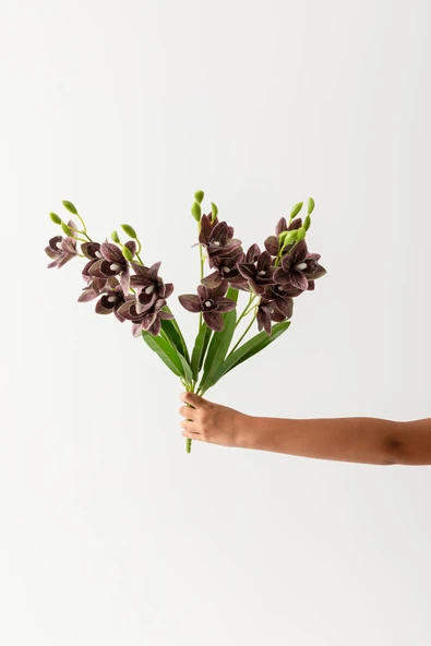 Güleç Yapay Çiçek Yapay Islak Orkide Çiçeği Mürdüm 5 Dal - Resim 3