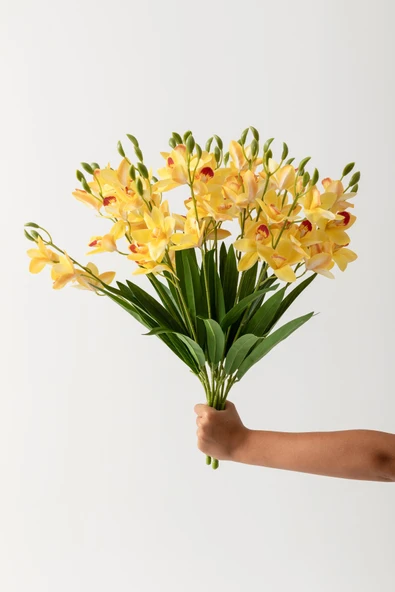 Güleç Yapay Çiçek Yapay Islak Orkide Çiçeği Sarı 5 Dal - 5