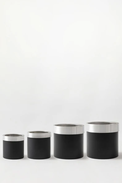 Güleç Yapay Çiçek Metal Saksı Siyah Gümüş Bilezikli 4'lü Set