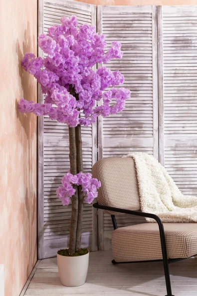 Güleç Yapay Çiçek Yapay Bahar Dalı Ağacı Mor 130 cm - Resim 2