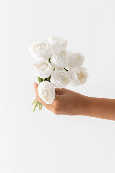 Güleç Yapay Çiçek Yapay Gelin Eli Demeti 35 Cm 8 Dal Beyaz - 4