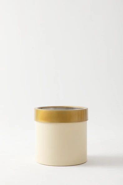 Güleç Yapay Çiçek Metal Saksı Krem (Gold Bilezikli) 22*22*22