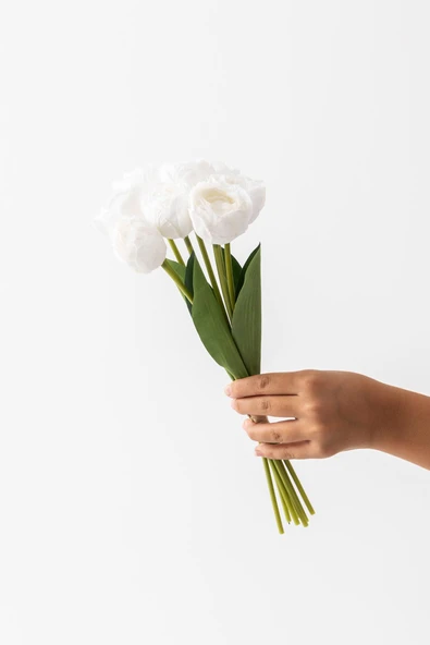 Güleç Yapay Çiçek Yapay Gelin Eli Demeti 35 Cm 8 Dal Beyaz