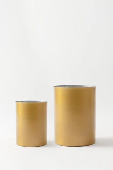 Güleç Yapay Çiçek Metal Saksı Gold 2'li Set