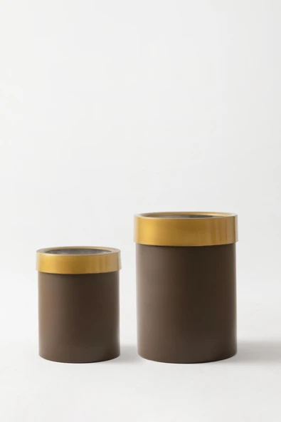 Güleç Yapay Çiçek Metal Saksı Kahverengi Gold Bilezikli 2'li Set