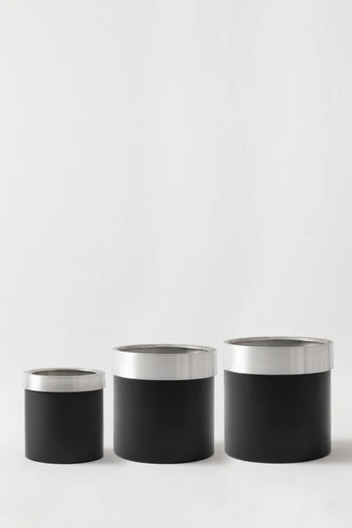 Güleç Yapay Çiçek Metal Saksı Siyah Gümüş Bilezikli 3'lü Set