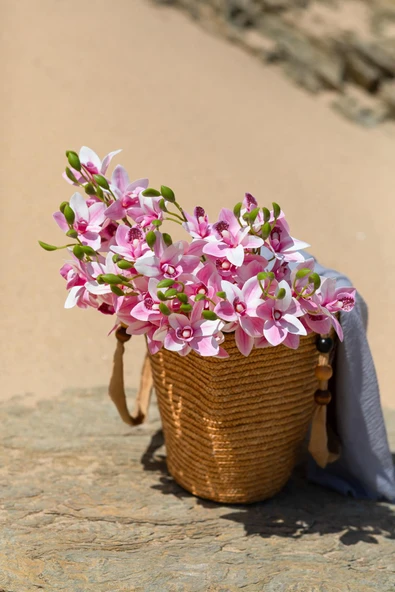 Güleç Yapay Çiçek Yapay Islak Orkide Çiçeği Pembe 5 Dal - Resim 2