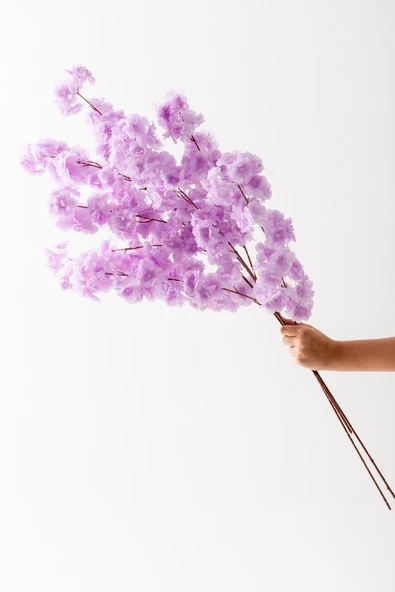 Güleç Yapay Çiçek Yapay Bahar Dalı Çiçeği Mor 3 Dal 100 Cm - Resim 4