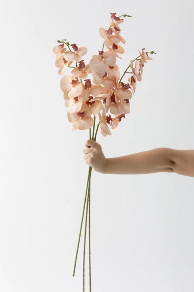 Güleç Yapay Çiçek Yapay Islak Orkide Çiçeği Turuncu Tek Dal - Resim 5