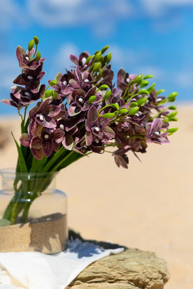 Güleç Yapay Çiçek Yapay Islak Orkide Çiçeği Mürdüm 5 Dal - Resim 2