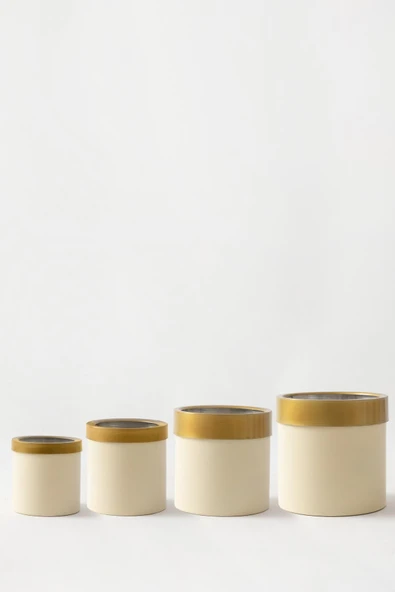 Güleç Yapay Çiçek Metal Saksı Krem Gold Bilezikli 4'lü Set