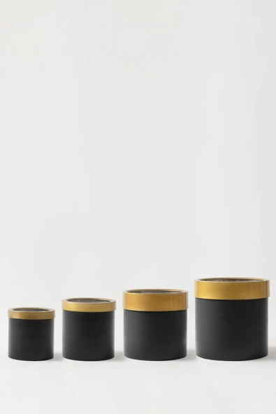 Güleç Yapay Çiçek Metal Saksı Siyah Gold Bilezikli 4'lü Set