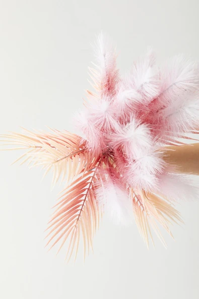 Güleç Yapay Çiçek Yapay Tüylü Palmiye Yaprağı 75 Cm 8 Dal Pembe - Resim 5