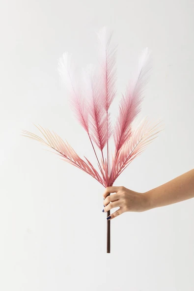 Güleç Yapay Çiçek Yapay Tüylü Palmiye Yaprağı 75 Cm 8 Dal Pembe ürün görseli