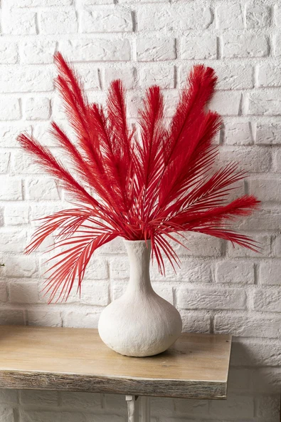 Güleç Yapay Çiçek Yapay Tüylü Palmiye Yaprağı 75 Cm 8 Dal Kırmızı - Resim 2